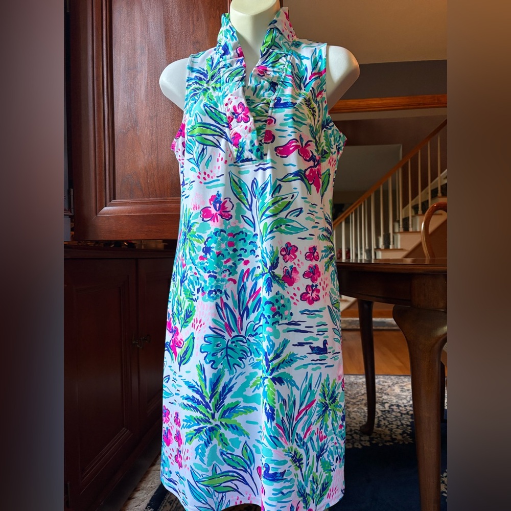 Aryeh Floral Sleeveless Ruffle V-neck Dress - Pink, Green, Blue Size S